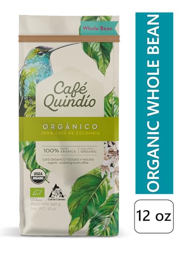 Image of Cafe Quindio Medium Roast 100% Colombian Excelso Whole Bean Arabica Coffee - USDA Certified Organic - 12 Ounce (Pack of 1)