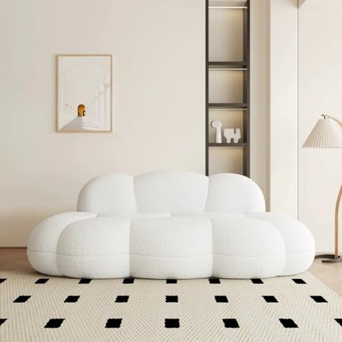 Sofá moderno de nubes curvadas de 90 pulgadas, sofá de suelo de tela boucle sin montaje, sofá de 3 plazas sin respaldo para el salón y el apartamento, blanco, 230 x 105 x 75 cm