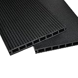 WPC Terrassendielen Top Line XL Dielen - Komplett-Set dunkelgrau | 9 m² (3m x 3m) Holz-Brett Dielen | Boden-Fliesen + Unterkonstruktion & Clips | Balkon Boden-Belag + rutschfest + witterungsbeständig