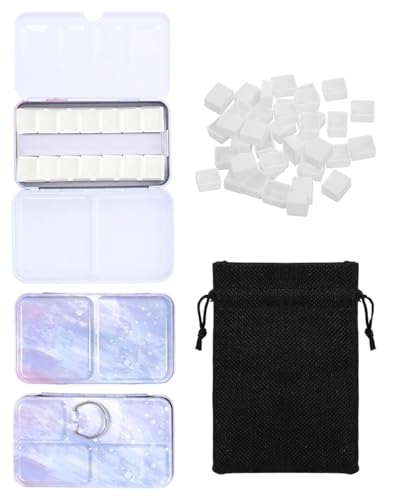 HUVZOR Estuche Vacío para Acuarelas Paleta de Pintura con 12 Medias Cubetas Bolsa de almacenamiento, con paleta de mezcla y anillo de pulgar, Caja de acuarela de viaje, perfecta para un regalo