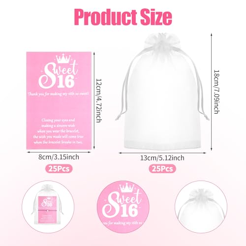 25 Sets Sweet 16 Party Favors for Guests, 25 Pcs Adjustable Star Heart Charm Wish Bracelets with Thank You Cards Organza Bags, Sweet 16 Gifts for Birthday Party Supplies Decor3