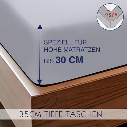 Spannbettlaken 160x200cm - Spannbetttuch Bettlaken Bettbezug (Hellgrau) – Ansicht 5