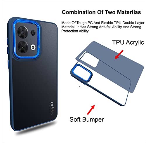 Image of A rtistque Frosted Translucent Back Cover Case for Oppo Reno 8 5G | Electroplated Chrome Ring | Raised Camera Edges for Protection | Smooth Sides TPU - Blue