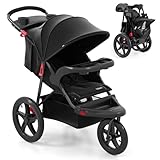 INFANS Jogging Stroller, Foldable Jogger with Air-Filled Tires Shock Absorbing Suspension Adjustable Backrest, Baby Running Strollers