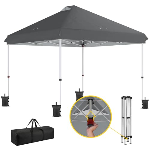 Image of Outsunny 3 x 3 m Pop Up Gazebo with Wheels, UPF50+ One-Touch Outdoor Garden Party Tent Marquee Wedding Awning Canopy Instant Event Shelter with 4 Sandbags, Adjustable Height, Carry Bag, Dark Grey