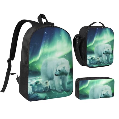 Sac à dos Northern Lights 3 en 1 noir 43 cm avec boîte à déjeuner ours polaire