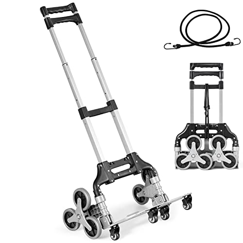TANGZON Folding Sack Truck, Aluminium Stair Trolley, 10 Wheels, 80kg Capacity