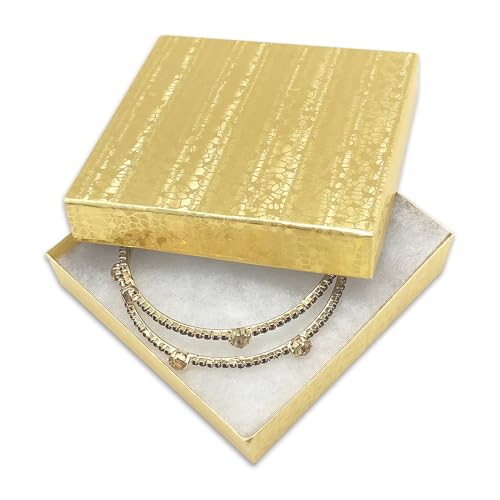 TheDisplayGuys 100-Pack #33 Cotton Filled Cardboard Paper Jewelry Box Gift Case - Gold Foil (3.5