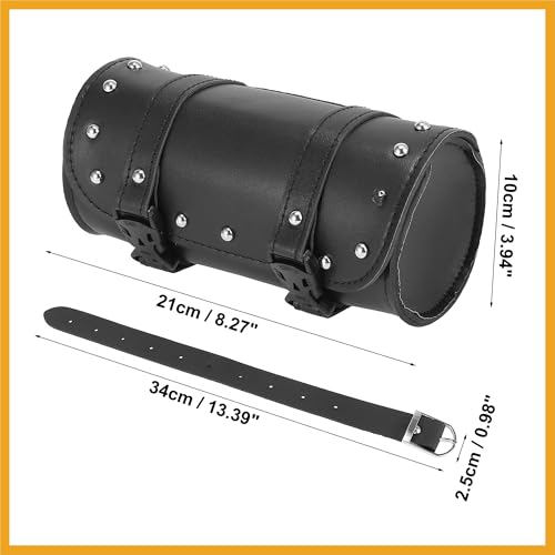 Alforja universal para motocicleta, bolsa impermeable de cuero sintético negro para manillar, 21 x 10 cm, con hebilla y correas ajustables miniatura 7