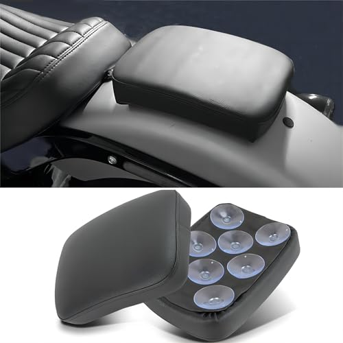 Image of Motorcycle Pillion Passenger Pad Seat, Black Leather Pillion Pad w / 8 Suction Cup Rear Passenger Seat Compatible with Harley Custom Bikes and More