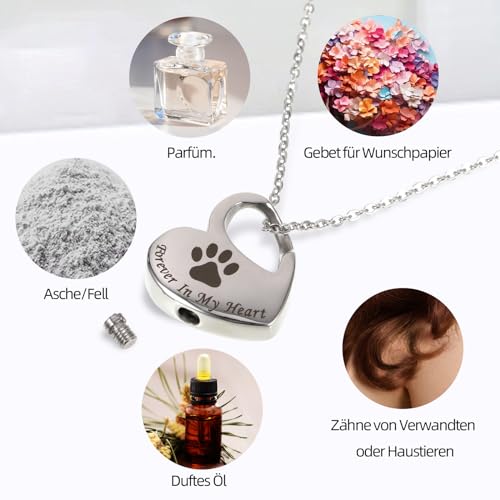 uinnossvc Urne Halskette für Asche, Herz Urne Kette mit Gravur, Halskette mit Gravur Herz, Edelstahl Asche Schmuck Memorial Anhänger mit Trichterfüller Kit