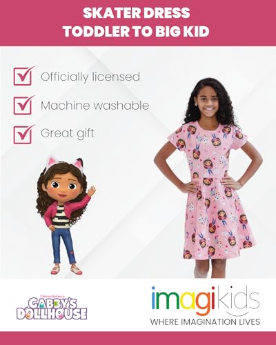 DREAMWORKS GABBY'S DOLLHOUSE Pandy Paws Cakey Cat Mercat Girls French Terry Skater Dress Toddler to Big Kid2