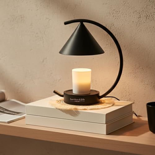 bamboo&life®Moonlit TouchOn Candle Warmer,Eco-Luxury 5-Pc Gift Set incl. Fringe Mat&Wax