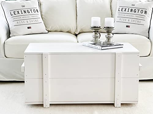 Uncle Joe's Mesa de centro tipo baúl, de madera, mesa auxiliar vintage estilo shabby chic, madera maciza de nogal, color blanco