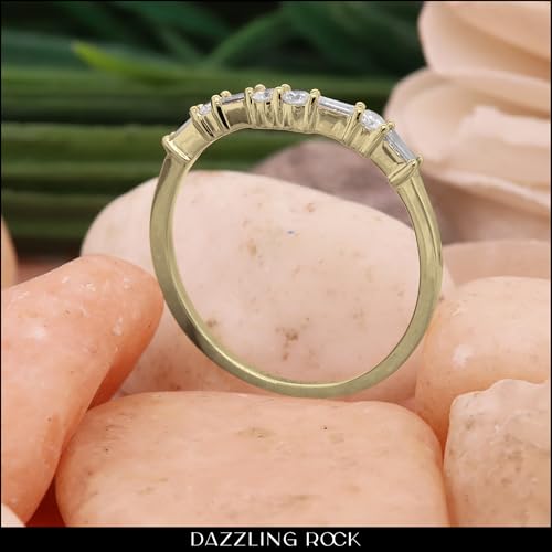 Dazzlingrock Collection 0.25 Cttw 14K Solid Gold Round & Baguette Diamond Womens Wedding Stackable Band 1/4