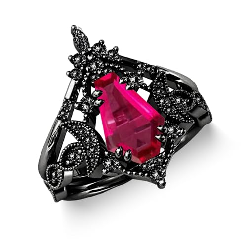 Created Ruby Rings Set for Women Coffin/Kite/Pear/Hexagon/Oval/Round Cut Created Ruby Wedding Band 925 Sterling 10K 14K 18K Gemstone Vintage Inspired Anniversary Promise Ring2