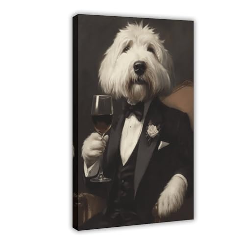 Toile berger anglais en smoking 40x60 cm pour salon elegant et moderne