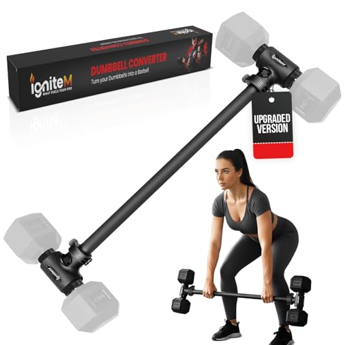Adjustable Straight Bar Dumbbell Converter - Converts Dumbbells to Barbell - 200 lb Capacity Heavy Duty Alloy Steel with Non-Slip EVA Grip - Fits Most Dumbbell Handles