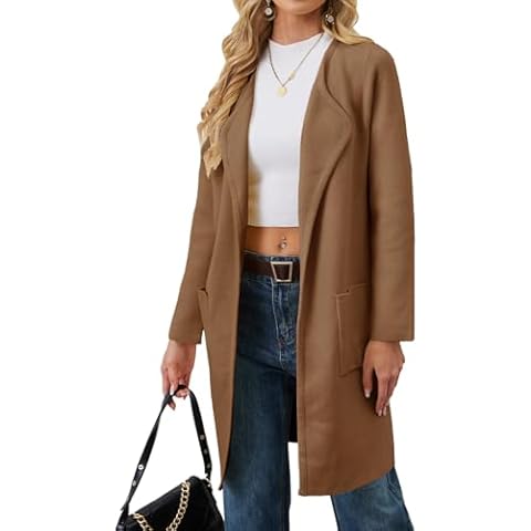 Alaster Queen Women's Long Sleeve Open Front Knit Camel Cardigan Long Sweater Fall Winter Coatigan Jacket Cardigan Coats with Pockets Cover