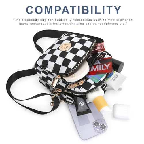 DOB SECHS Checkered Crossbody Bag Multi-pockets Small Messenger Bags for Women Cross Body Shoulder Bag Purse with Front Pocket4