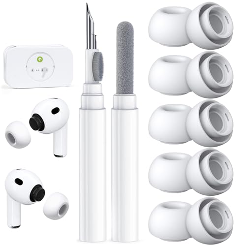 Image of 5 Pairs Replacement Ear Tips for AirPods Pro 3 (Large-White) | (5 Size Large )Silicone Ear Tips with Cleaner kit,Noise Reduction Holewith & Built-in dust Guard Screen