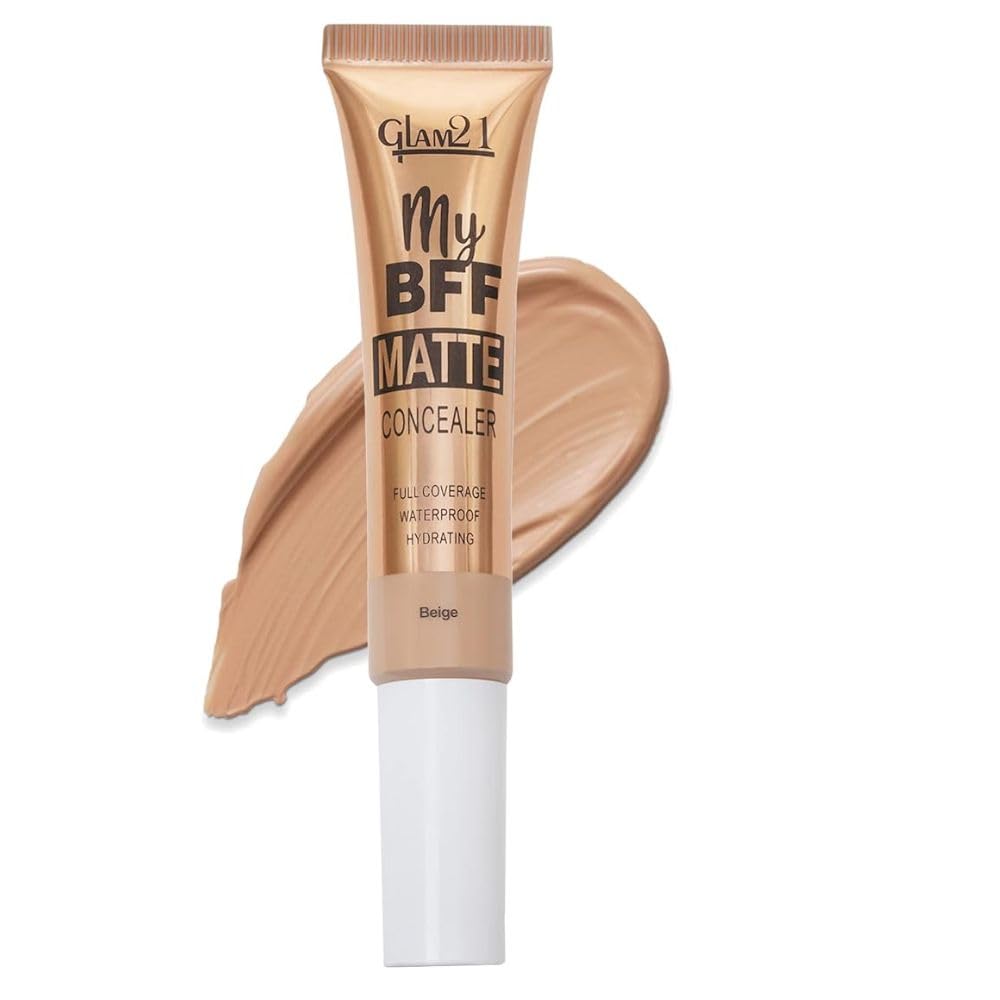 Glam 21 My BFF Matte Liquid Concealer|Full Coverage, Waterproof, Hydrating |Lightweight, Long Wearing Formula For All Skin Tone Matte Finish -8gm-Beige