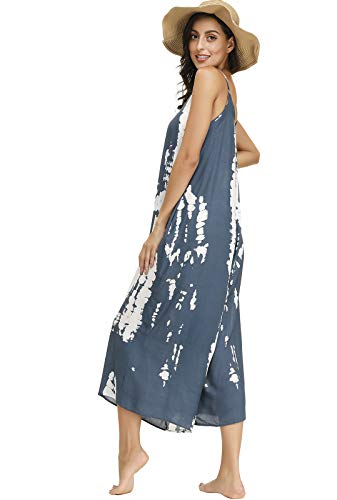 Image of BUENOS NINOS Women's V Neck Floral Maxi Dress Boho Printed Adjustable Spaghetti Strap Ethnic Beach Long Dress with Pockets