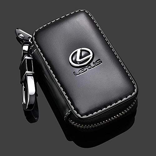 Car Key case for Lexus , Genuine Leather Car Smart Key Chain Keychain Holder Metal Hook and Keyring Zipper Bag for Remote Key Fob - Black (For Lexus)
