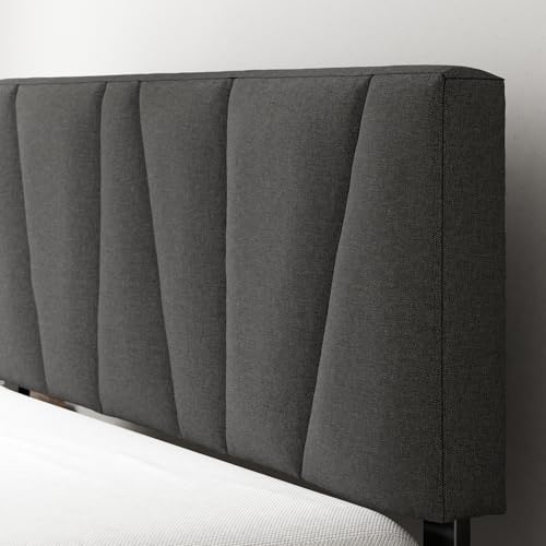 Zinus Queen Maya Upholstered Bed Frame with Asymmetric Headboard – Durable, Noise-Free, Easy Assembly, Eco-Friendly Packaging, Dark Grey