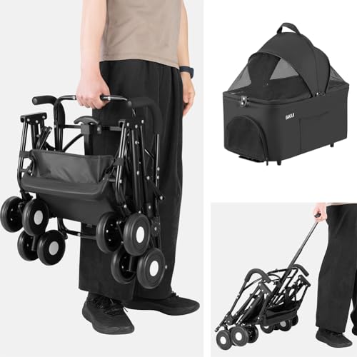 Bakaji Passeggino Per Animali Domestici 2 In 1 Carico Massimo 40Kg Pieghevole E Salvaspazio, Capsula Rimovibile, Carrozzina Per Cani E Gatti Con Trasportino Removibile E Cestello Portaoggetti (Nero) - 8