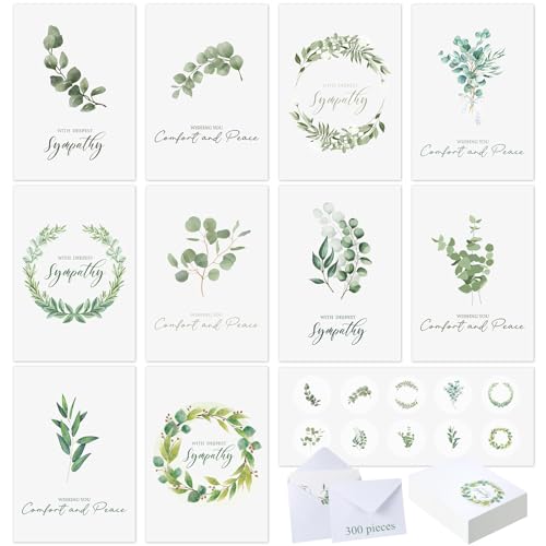 Saypacck 300 Pieces Bulk Sympathy Cards with Envelopes and Stickers with Greetings Inside Condolences Card Bereavement Cards Tasteful Sympathy Card to Express Your Condolences, (LIE-Saypacck-0130)