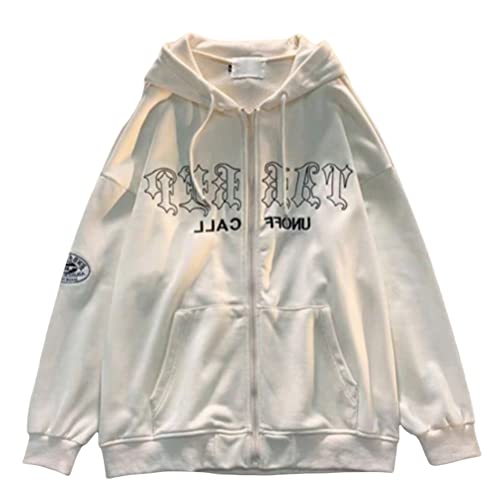 ORANDESIGNE Sudadera con Capucha para Mujer Sudadera de Manga Larga Sudadera con Cremallera Vintage Suelta de Terciopelo Camisa de Forro Polar Camisa S Blanco M Cover
