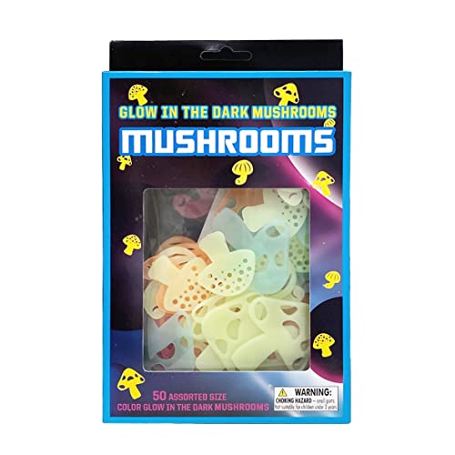 Island Dogs Glow In The Dark Mushrooms Multicolor 50 pc Pack - Molded Shaped Magic Mushrooms Transform Your Room in the dark, the Ultimate in Room Decor