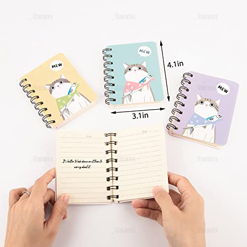 Auear, Cute Cat Mini Notebook Cover Wire Bound Memo Book 3.14.1" Spiral Notebooks Top Bound Memo Books Mini Notebooks For School Supplies Office (6 Pack) #TOP1