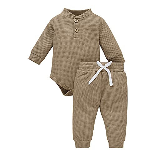 Image of Ledy Champswiin Winter Newborn Baby Boy Girl Clothes Set Ribbed Outfits Unisex Infant Solid Long Sleeve Tops Pants 2PCS