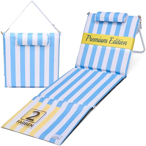 SunCarrier Strandmatte klappbar mit Dicker Polsterung strandliege klappbar leicht für Strand See & Garten Bequeme Liegefläche stabil & langlebig (Himmelblau)