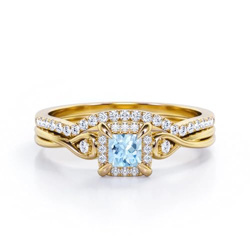 Princess Cut Wedding Ring Set for Women 1CT Princess Shaped Gemstone Bridal Ring Set 925 Sterling Silver 10K 14K 18K Gold Engagement Ring Set 6