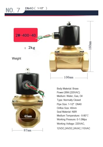 Électrovanne laiton normalement fermée 3/4 pouce 220V électrovanne eau de type NC membrane EPDM