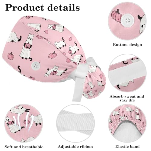 Image of Butterfly Scrub Cap Women with Ponytail & Buttons Adjustable Surgical Nurse Hat with Cotton Sweatband for Long Hair