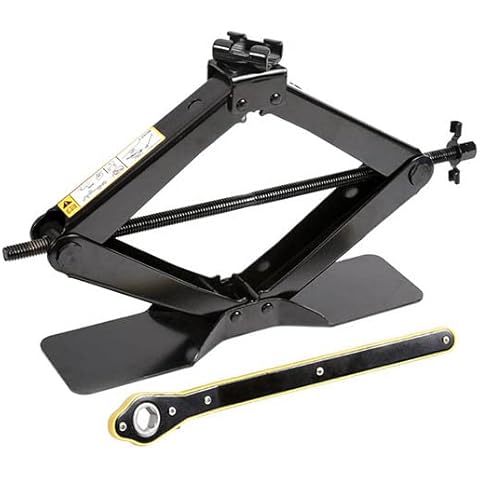 LEADBRAND Black Steel Scissor Jack, 2.5 tons (5,511lbs) Capacity, with Ratchet Handle, Oversized Base Cover