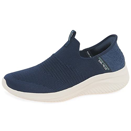 Skechers Women's Hands Free Slip Ins Ultra Flex 3.0 Smooth Step Sneaker, Navy, 11