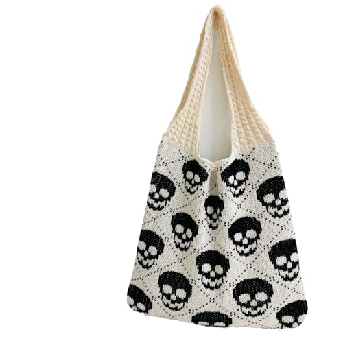 Bolso Tote tejido con calavera gótica para mujer miniatura 1