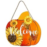 Amosfun Cartel De Bienvenida De Calabaza De Madera De Acción De Gracias Colgador De Puerta De Calabaza De Otoño Cartel De Puerta De Bienvenida De Calabaza De Girasol De Otoño Con Cuerda
