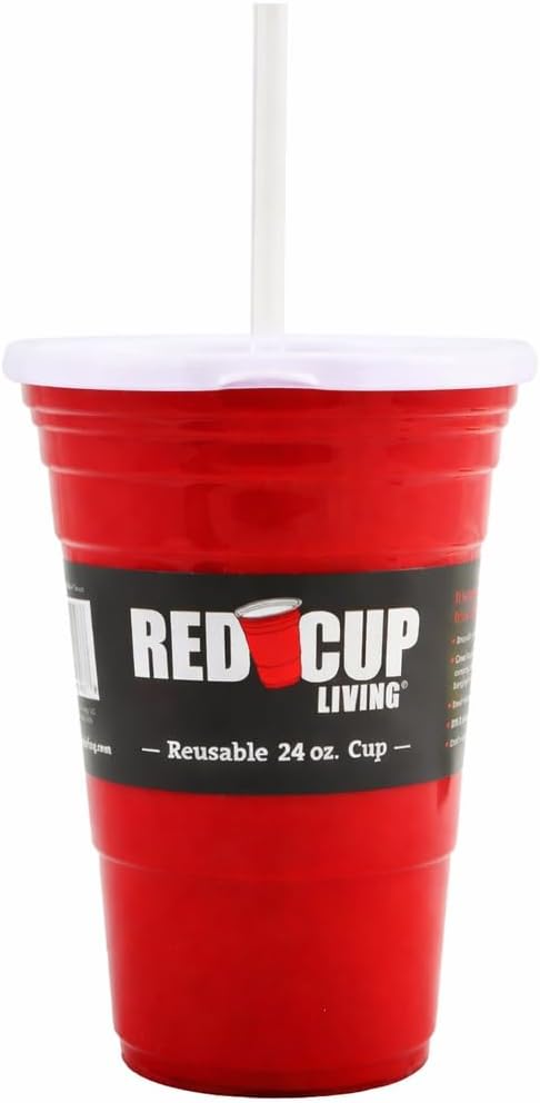 Red Cup Living 24oz Reusable Party Cups with Lids and Straws – Leak-Proof Plastic Tumbler, Unbreakable Party Cup for Adults, st patricks day accessories & spring break essentials