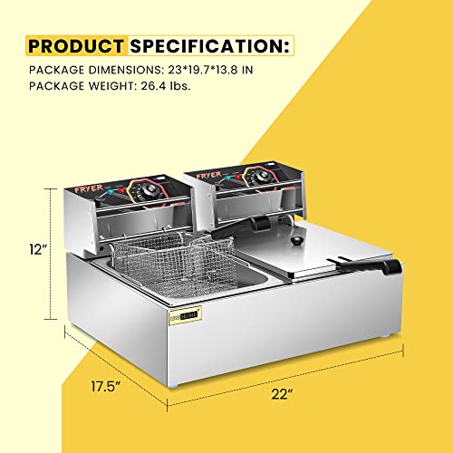Vivohome 5000W 20.7 Qt Electric Deep Fryer With 2 X 6.35 Qt Removable Baskets And Temperature Limiter For Commercial And Home Use #TOP6