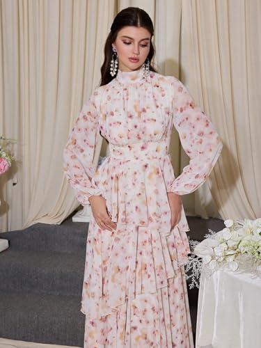 Image of TOLEEN Summer Casual Dresses for Women 2024 Spring Fashion Boho V Neck Long Sleeve Ruffle Floral Print Elegant Maxi Dress