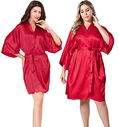 EPLAZA Women Silky Satin Robe Wedding Bridal Party Bride Bridesmaid Robes Kimono Loungewear Dressing Gowns (Burgundy, Tag LXL)