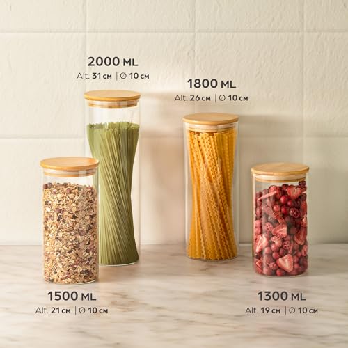 Miniatura 2 de Praknu 4 Tarros De Cristal Con Tapa Hermético - Tallas Variadas Con 4 Sellos De Repuesto - Apto Para Lavavajillas - Cristal De Borosilicato