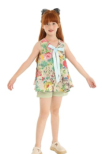 Image of Mud Kingdom Little Girls Shorts Sets Floral Pattern Summer Sleeveless 2 Piece Outfits