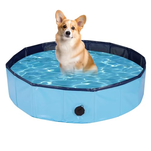Rinling Hundepool, 80X20cm Hundeplanschbecken Faltbare Hundebadewanne rutschfest Swimmingpool (Blau S)